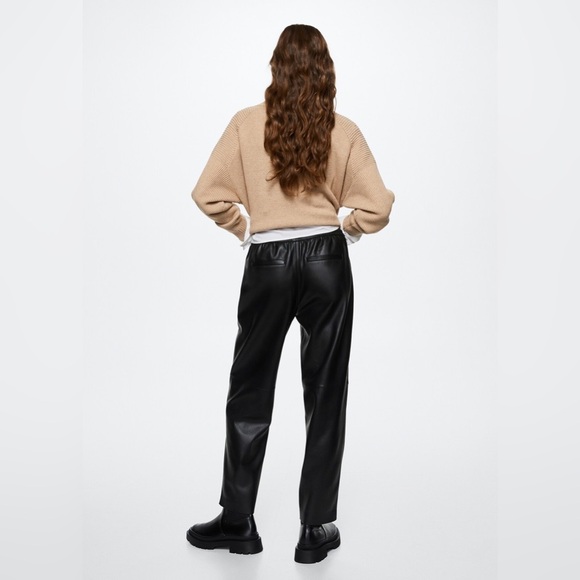 MANGO Leather-Effect Elastic Waist Trousers Pants Size S - Picture 2 of 13